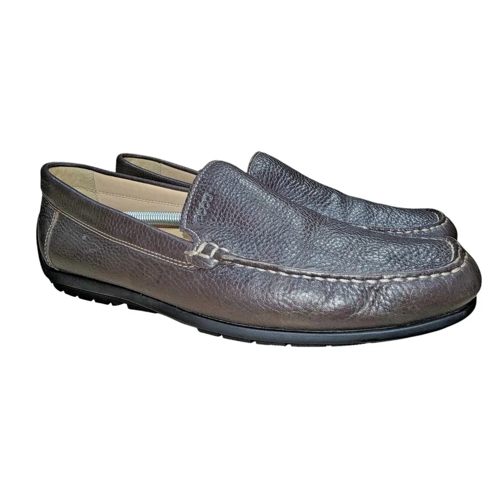 Ecco Mens Driving Loafers Size‎ 12 12.5 Brown Leather Moc Toe Slip On Shoes 46